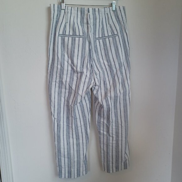 Madewell Pants Linen Cotton Blend Paperbag Waist Baltic Stripe Size 8 - Picture 3 of 13